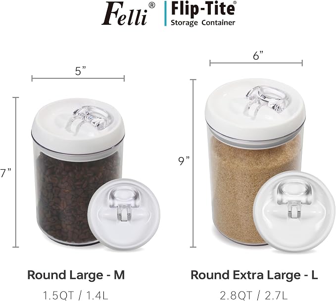 Felli Flip Tite Storage Container with Lid 6" ROUND Airtight Ring Lock Top, Plastic Canister Jar for Flour Sugar Rice Protein Powder Coffee Cracker Kitchen Pantry Organizer (6" Round Nest-M 2pk) - Image 4