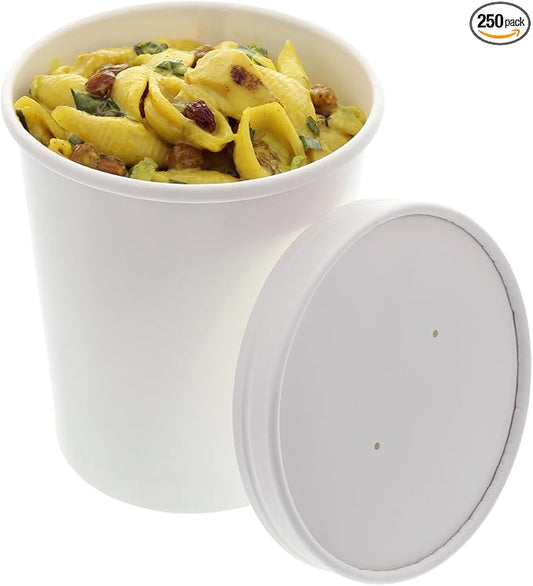 AmerCare Royal 32 Ounce White Paper Food Container and Lid Combo, Package of 250 by Unknown