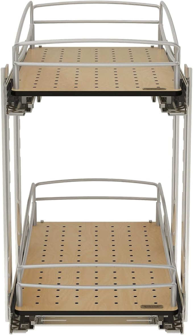 Rev-A-Shelf 2 Tier Pull Out Kitchen Cabinet Storage Organizer with Solid Bottom & Undermount Soft-Close Full Extension Slides, 54BK-12SC-2-1 - Image 6