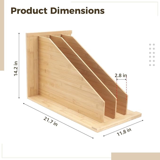 Upgraded Tray Dividers for Cabinets with 3 Slots, Wooden Pan Organizer Rack for Cabinet, Bakeware Organizer for Cutting Boards Lids Cookie Sheets, Pot Pan Storage Rack for Countertop or Cupboard - Image 5