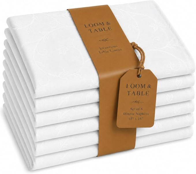 Mulberry White Napkins by Loom & Table - Elegant, Wrinkle-Resistant, Machine Washable - Luxury Napkin for Dining Room, Weddings, Dinner Parties, Holidays, Birthdays, or Everyday Use by LoomandTable