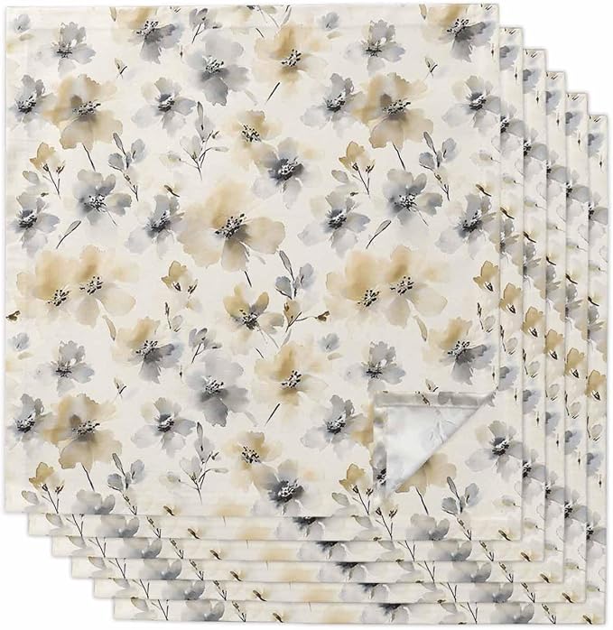 Watercolor Flowers Cloth Napkins Washable Set of 6, 20 x 20 Inch Reusable Retro Farmhouse Botanical Floral Dinner Table Napkins Cloth Bulk for Weddings Kitchen Restaurants Hotel Events Parties by SODIKA