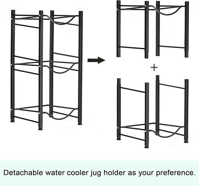 smusei 5 Gallon Water Bottle Holder 3 Tier Water Cooler Jug Rack Shelf Organizer Detachable Heavy Duty Kitchen Water Bottle Storage Rack for Home, Office, Black - Image 5