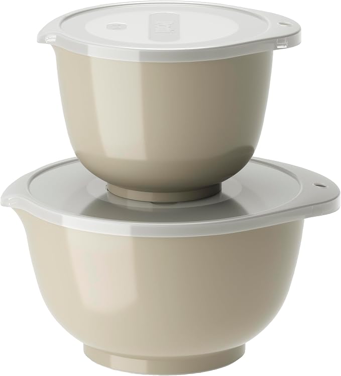 Rosti Margrethe Bowl Set, Mixing Bowl Set, 4-Piece with 2 Mixing Bowls and 2 Lids, Dough Bowl Made of Recyclable Plastic, 1.5 Litres and 3 Litres, Humus by Rosti