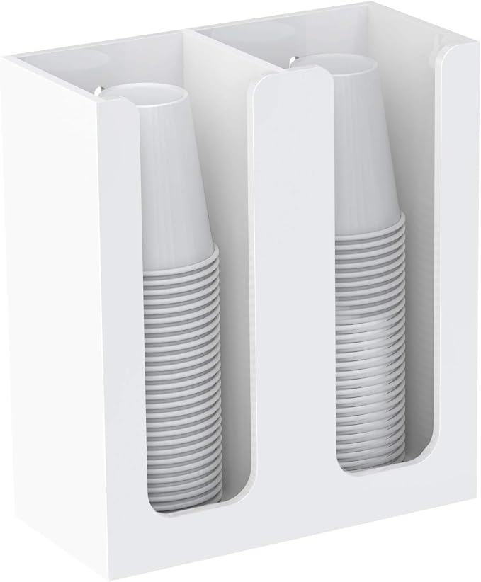 Richboom Acrylic Coffee Cup and Lid Storage Organizer Holder, 2 Compartments, White - Image 2