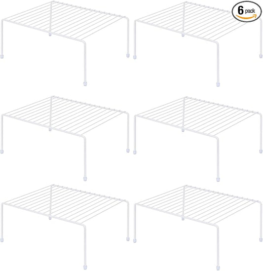Set of 6 - Kitchen Storage Shelf Rack (13.1 x 10.2 Inch)/Plastic Feet - Medium - Steel Metal - Rust Resistant Finish - Cups, Dishes, Cabinet & Pantry Organization - Kitchen (White) by yaenoei