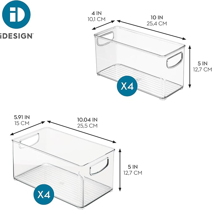 iDesign Stackable Pantry Bins with Handles, 4 Small and 4 Medium Bins, 8 Pack, Clear, Made in USA - Image 4