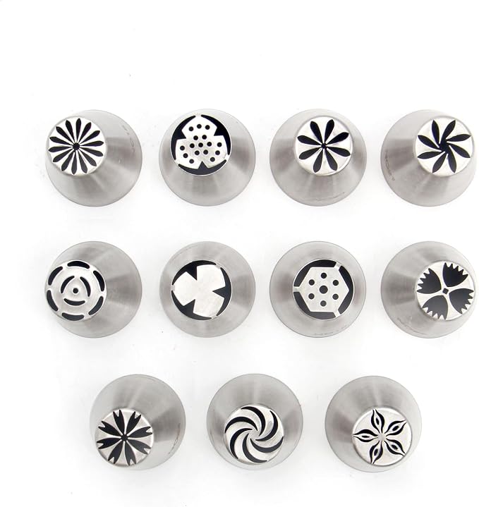 11 Pcs Small Stainless Steel Russian Flower Icing Tips Set | Small Size Stainless Steel Russian Icing Tips,Cupcake Flower Shaped Frosting Nozzles for Cupcakes Decorating - Image 3