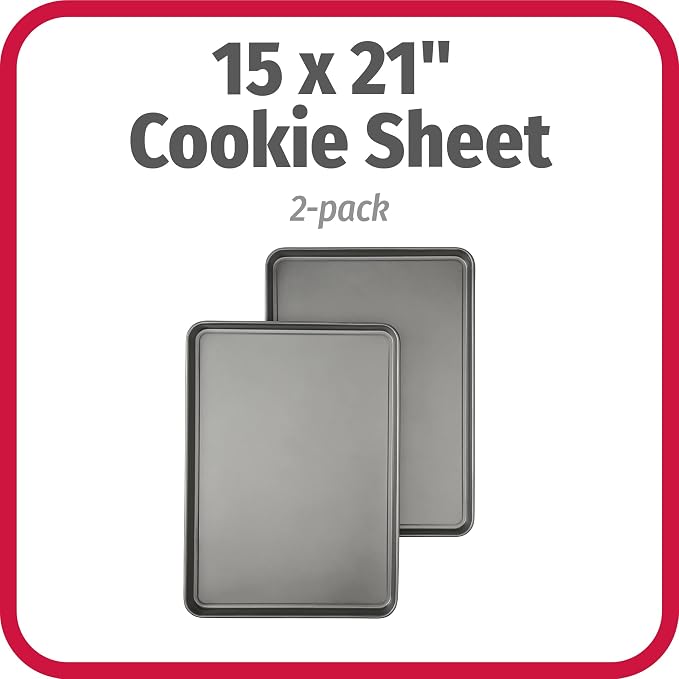 GoodCook Everday Nonstick Carbon Steel 15” x 21” Baking Sheet Set, 2 Pack – Extra-Large Carbon Steel Cooking Pans, Bakeware Set, Cookie Sheets for Baking, Oven Pan Set - Image 2