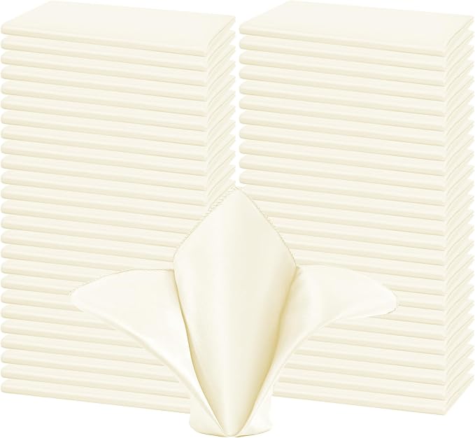 50 PCS Ivory Square Satin Cloth Napkins, 20 X 20 Inch | Soft Smooth, Washable Reusable, Silk Dinner Table Napkins Bulk, for Weddings Parties Banquets Dining and Restaurants by FXKS