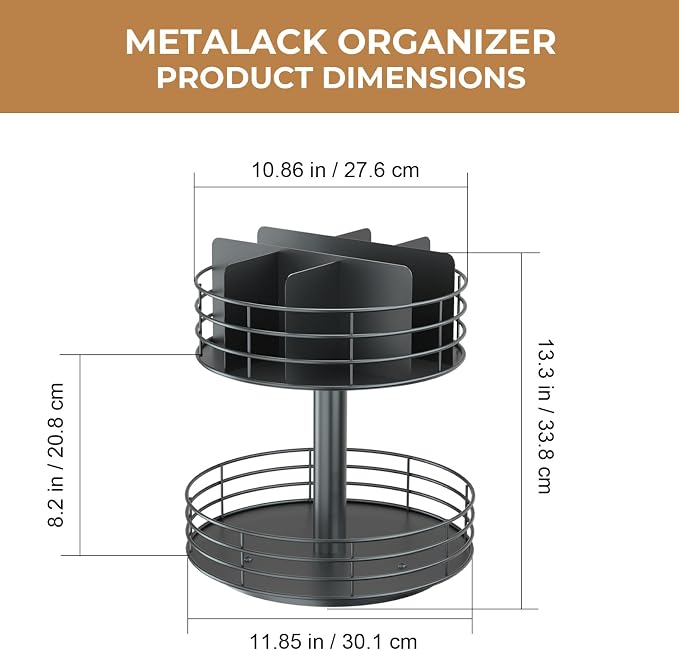 Snack Organizer - Versatile Snack Storage 2 Tier Lazy Susan with Convenient Grab-and-Go Design, Metal Snack Holder for Home, Office, Breakroom, 11.85" L x 11.85" W x 13.3" H (Matte Black) - Image 2