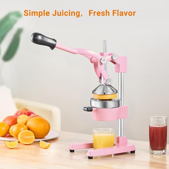 TONGCHANT Cast Iron Manual Juicer for Orange Lemon Lime Pomegranate &Citrus | Heavy Duty Orange Juicer Squeezer, Hand Press Juicer, Citrus Press, Stainless Steel Cup, Easy to Clean, Pink - Image 2