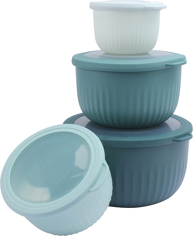 COOK WITH COLOR 4pc Plastic Mixing Bowl Set with Lids (Teal Ombre, 210 ml, 550 ml, 1150 ml, 3500 ml) - Sturdy, Nesting, BPA Free, Dishwasher Safe, Food Safe, Bowls for Cooking and Baking - Image 7