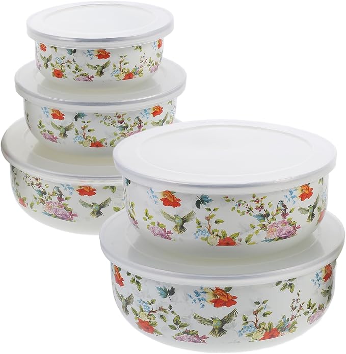 Cabilock 5-Piece Enamel Mixing Bowl Set with Lids - Vintage Nesting Food Storage Containers for Salad, Soup & Leftovers - Retro Farmhouse Kitchen Bowls, Space-Saving, Red - Image 7