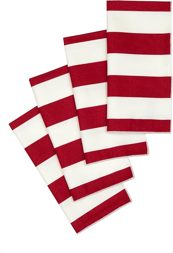 Cloth Napkins 100% Cotton Linen Napkins Set of 4 Red and White Stripe Table Linens 18" x 18" Table Napkins - Image 3
