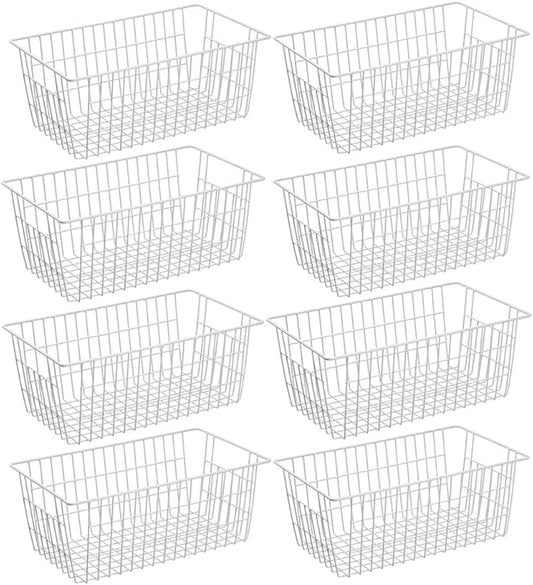 SANNO Freezer Baskets Pantry Storage Bins, Farmhouse Wire Storage Baskets Organizer Storage Bins Large Organizer Bins for Kitchen Organization Storage-Set of 8,White by SANNO