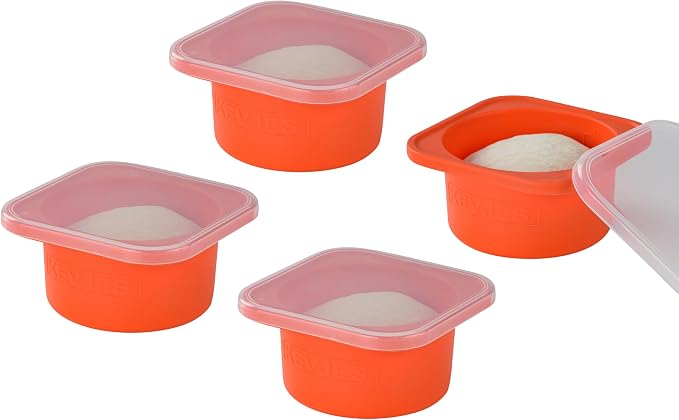 Red Stackable Silicone Artisan Pizza Dough Proofing Container Boxes with Lids-500ml-Fresh Dough Made Easy! (4set) by kevjes