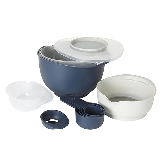 Oster 12 Piece Nesting Mixing Bowl Set, 3 Bowls with Lids & 6 Measuring Cups, Non-Slip Bases, Pour Spouts, Space-Saving Kitchen Prep Set, Dishwasher Safe by Unknown