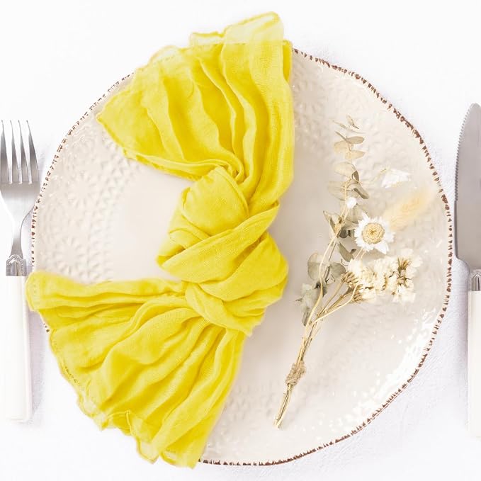 DeZerlor Lemon Yellow Washable Cheesecloth Napkins Set of 12 for Party | Reusable Summer Cloth Napkins Bulk, for Wedding Bridal Baby Shower Dinner Cocktail Birthday Home, 21x21 Inches - Image 5