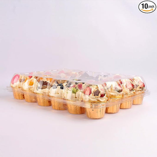 24 Count Cupcake Containers with Tall Dome Lids, 10 Pack Clear Plastic Stackable Cupcake Boxes, Detachable Covers for Frosted Cupcakes, Standard Size Cupcake Carrier for Parties, Bake Sales, Events by Unknown