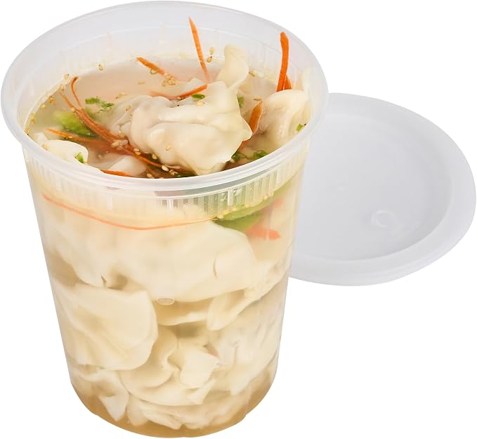 Restaurantware Plastic Food Container 100 Pack of 40 oz Clear Microwave-Safe Storage Container With Lid Leakproof Round Shape Disposable Freezer-Safe - Image 8