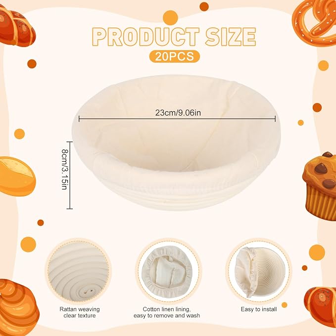 20Pack Banneton Bread Proofing Basket,Round Banneton Basket With Liner Round Proofing Basket Bulk Sourdough Proofing Basket Making Bread For Professional & Home Sourdough Bread Baking - Image 2