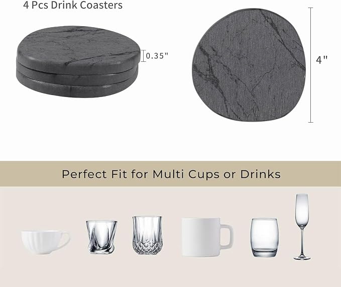 Diatomaceous Earth Coasters Set of 4，Super Absorbent Quick-Dry Heat-Resistant Drink and coffee Coasters, Modern Stone Irregular Design for Kitchen Counter and Coffee Table (Grey Coaster) - Image 4