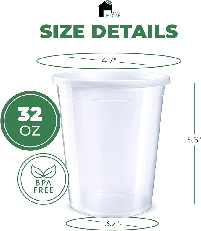 EconoHome Clear Deli Containers with Lids - 240-Pack, 32oz Plastic Containers with Lids for Food Storage, Meal Prep, Leftover, Restaurant Business, Takeout - Fridge, Microwave & Freezer-Safe - Image 3