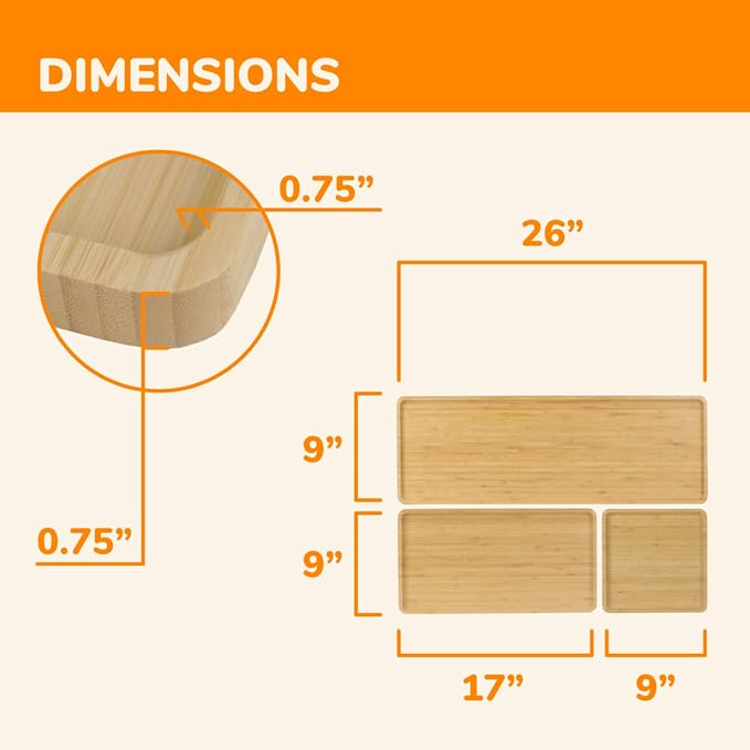 BambooMN Rectangular Nested Bamboo Serving Trays - 3 Size Vertical Grain Carbonized Brown Set - Image 2