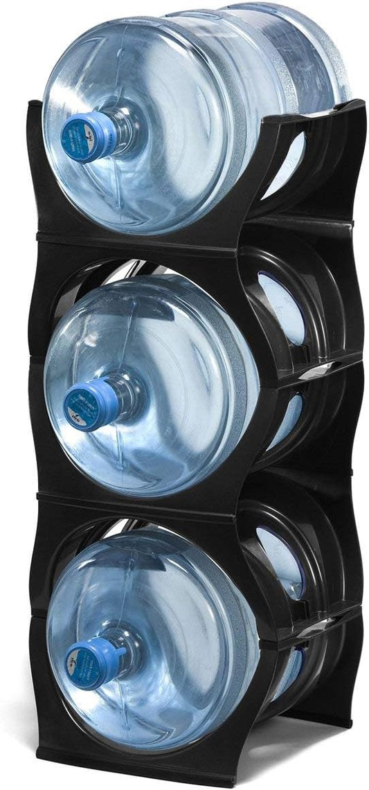 Stackable Water Bottle Storage Rack Best Water Jugs 5 Gallon Organizer. Jug Holder for Kitchen, Cabinet and Office Organizing. Reinforced Polypropylene (Coal Black, 3 No Shelf) by Bariboo