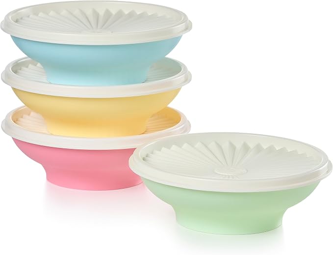 Tupperware Heritage Collection, New 4 Cereal Bowl with Lids Set in Vintage Colors, Dishwasher Safe and BPA Free (4 containers, 4 lids) by Tupperware