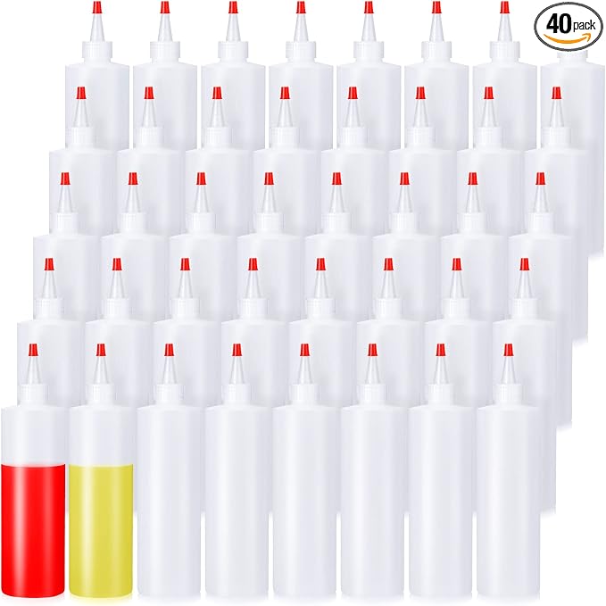 Irenare 40 Pcs 12 oz Plastic Squeeze Condiment Bottles with Red Tip Caps, Empty Squirt Bottle Dispenser Leakproof Refillable Sauce Containers for Paint Dye Ketchup Syrup Oil Dressing Arts by Irenare