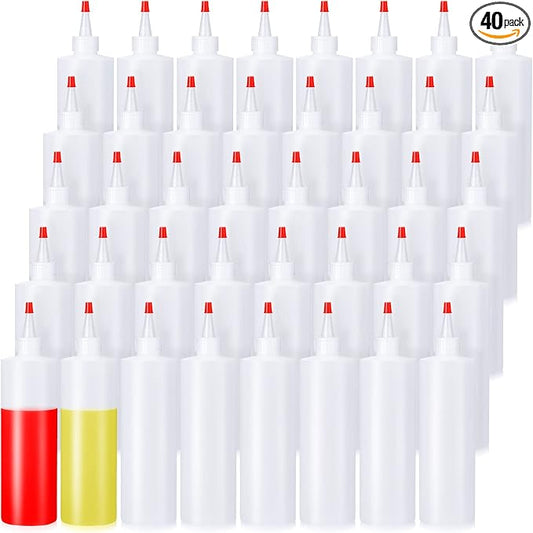 Irenare 40 Pcs 12 oz Plastic Squeeze Condiment Bottles with Red Tip Caps, Empty Squirt Bottle Dispenser Leakproof Refillable Sauce Containers for Paint Dye Ketchup Syrup Oil Dressing Arts by Irenare