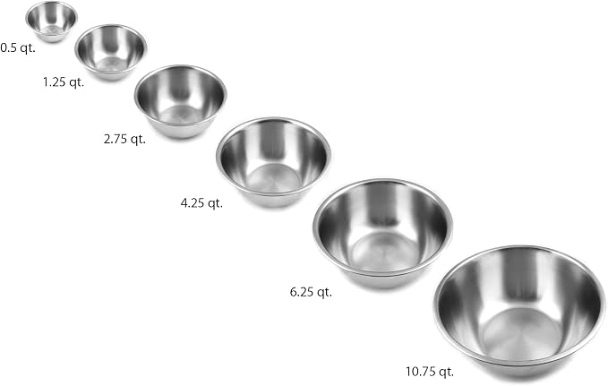 Fox Run 6-Piece Nesting Stainless Steel Polished Mixing Bowls Set | 0.5, 1.25, 2.75, 4.25, 6.25 and 10.75 Quart Mixing Bowl Set | Nesting Bowls For Easy Storage | Durable Stainless Steel Bowls - Image 7