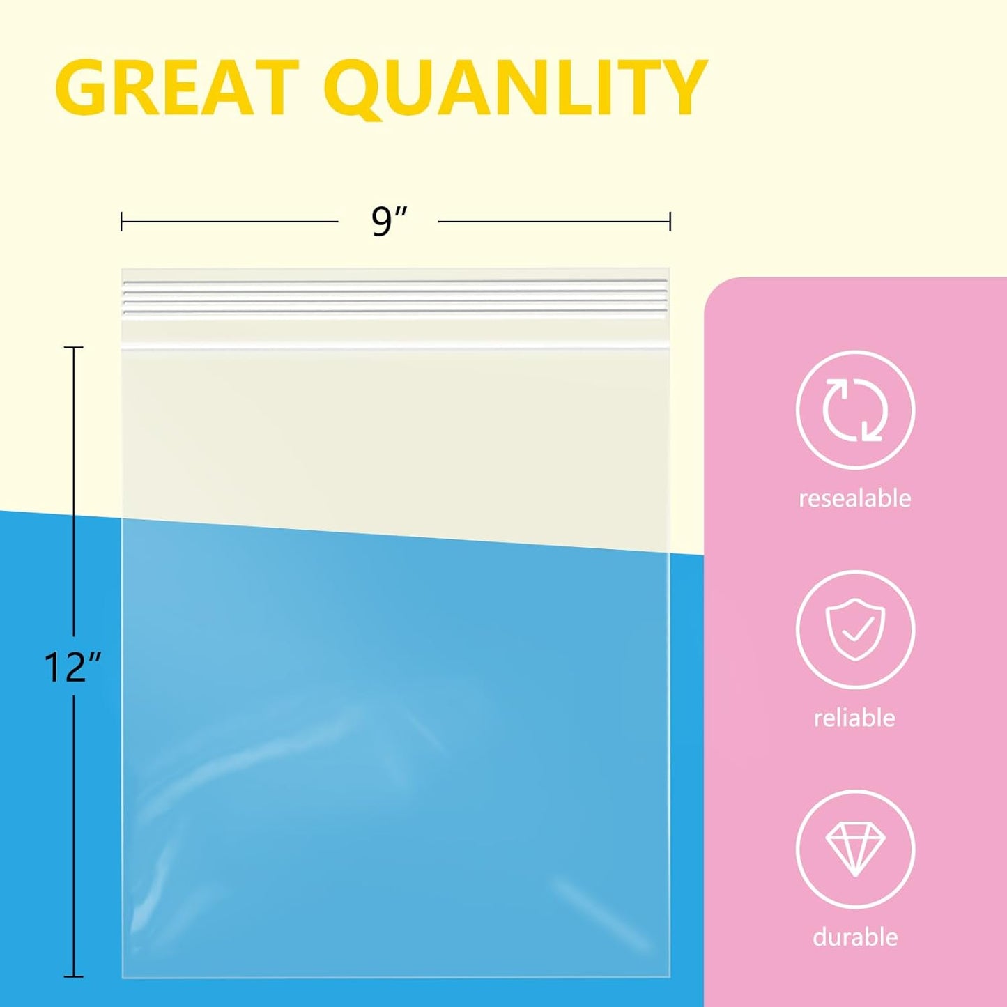 iMailer - 1000 Pcs- 9" x 12" Clear Zip Bags - Reclosable Plastic Zip Poly Bags for A4, Letter Sized Documents, Clothing