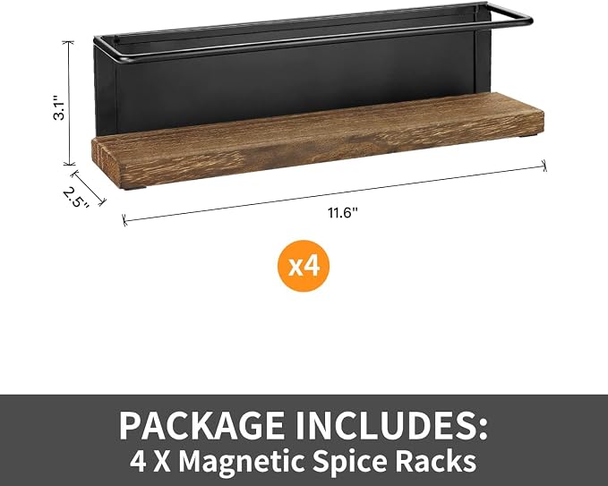 4 Pack Strong Magnetic Spice Rack Organizer for Refrigerator and Microwave Oven, Metal Fridge Shelf, Space Saver for Kitchen Organization and Storage, Black - Image 2