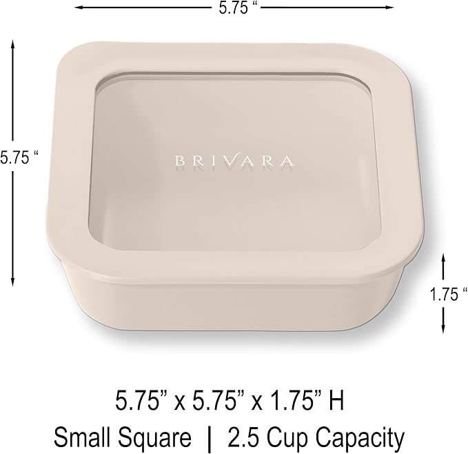 Glass Food Storage Container with Lid, 2.5-Cup Small Square | Microwave-Safe Airtight Lid, Oven-Safe Ceramic-Coated Glass | Zero Plastic, No PFAS/PFOA/BPA, Reusable [Crema] - Image 2