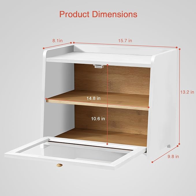 Goozii White Double Layer Bread Box for Kitchen Countertop, 2 Tier Counter Breadbox for Homemade Bread, Large Bread Storage Container Holder Keeper for Sourdough Loaf Storage (Bamboo Wood) - Image 2