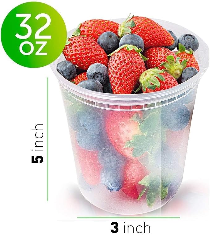 Glotoch Express Variety Pack 8oz, 16oz & 32oz Containers with Lids, BPA-Free Plastic Deli Food Storage, Stackable, Microwave/Freezer/Dishwasher Safe, 240 Pack - Image 5