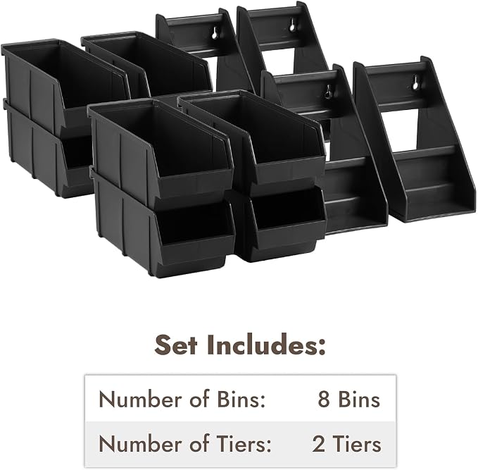 Black Self Serve Condiment Bin Stand Set, 2-Tier Stand with 8 Bins, 22.5" D x16 W x 9.5" H, Coffee Bar Beverage Station - Image 6