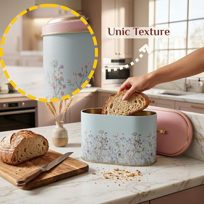 MARIA ROMA 7 Pcs Bread Box Set for Kitchen Countertop and Canisters Sets for the Kitchen Ideal for Bread Basket Sugar Container Coffee Canister Tea Tin Breadbox Vintage and Rustic Model - Image 6