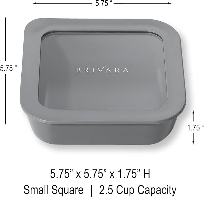 Glass Food Storage Container with Lid, 2.5-Cup Small Square | Microwave-Safe Airtight Lid, Oven-Safe Ceramic-Coated Glass | Zero Plastic, No PFAS/PFOA/BPA, Reusable [Smoke] - Image 2