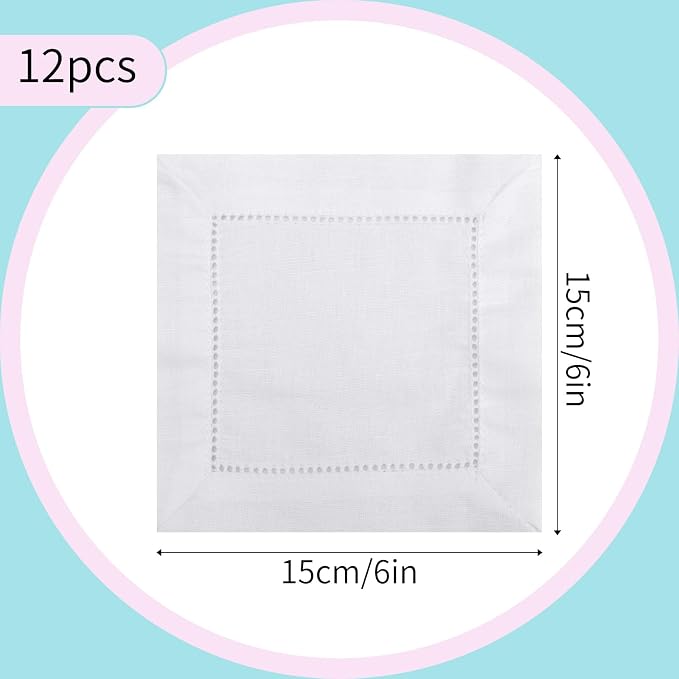 12pcs Linen Cocktail Napkins, 6x6 Inch Reusable Cloth Fabric Serviettes Napkins for Wedding Birthday Baby Shower Party Home Bar Beverage Supplies (White) - Image 2