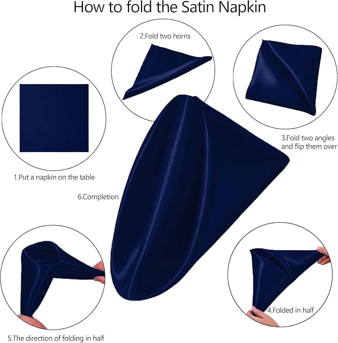 MDS® Pack of 25 Satin Napkins 12 x 12 Inch, Soft Silky Reusable Cloth Dinner Table Napkins for Wedding Décor, Reception, Birthday, Parties, Banquets, Catering, Restaurants & Hotel - Navy Blue - Image 3