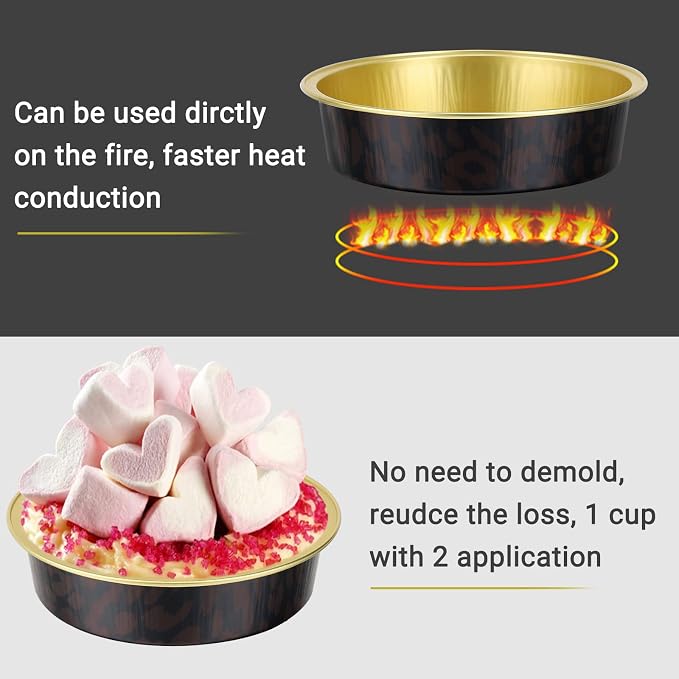 Beasea 50 Pack 4” Mini Pans with Lids, 8oz Disposable Aluminum Baking Foil Tins Round Small Dark Red Spot Container for Individual Cupcake Dessert Muffin Ramekin Cheesecake Quiche Oven Dishes - Image 3