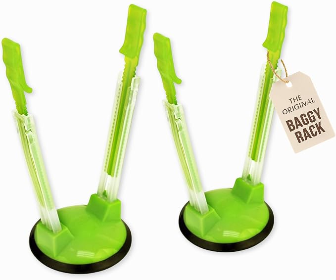 Jokari Adjustable Baggy Rack Stand 2 Pack Hands Free Food Storage Bag | Freezer, Sandwich Bags Clip Stand, No More Spills in the Kitchen, Adjustable to Fit Any Bag Size, Eco-Friendly and Reusable by Jokari