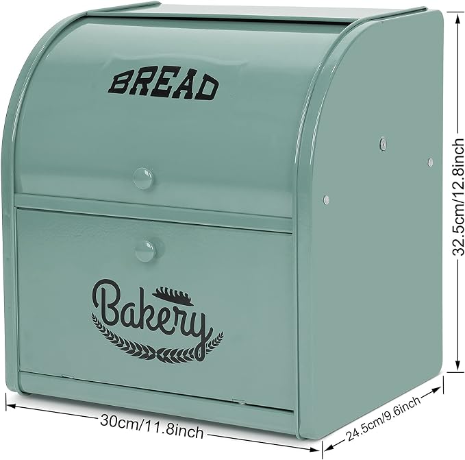 Stainless Steel Bread Box, 2 Layer Roll Top Bread Boxes, Large Capacity Food Storage Container for Kitchen Counter, Metal Bread Bin, Bread Holder for Countertop 11.8" x 9.6" x 12.8" (Green) - Image 3