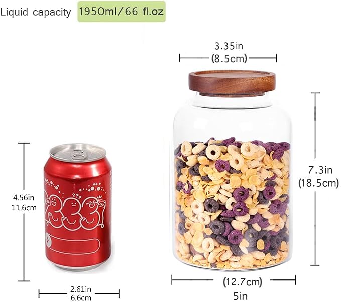 LEAVES AND TREES Y Thicken Glass Storage Jar, Food Storage Container/Canisters with Airtight Wooden Lid for Tea, Coffee, Honey, Cacao Powder,BPA Free Perfect as a Cereal Dispenser (7.6inch 2pcs) - Image 2