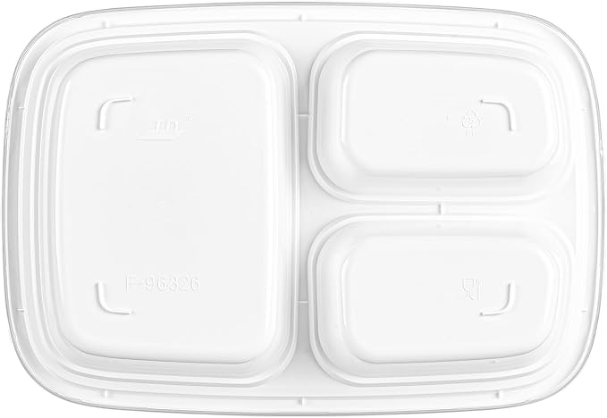 Asporto 26 Ounce Compartment Take Out Boxes, 50 Microwavable Meal Prep Containers - 3 Compartments, With Clear Plastic Lids, White Plastic Food Containers, Do Not Contain BPA - Restaurantware - Image 15