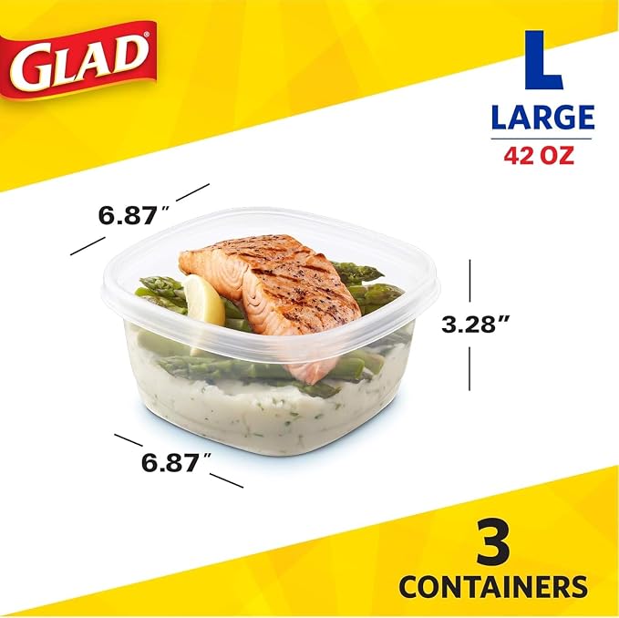 Glad GladWare Tall Entree Containers, Large Square, 42 Oz, 3 Count, 2-Pack | Stacks neatly in the fridge or freezer, ideal for casseroles and bulk meal prep, freezer safe - Image 2